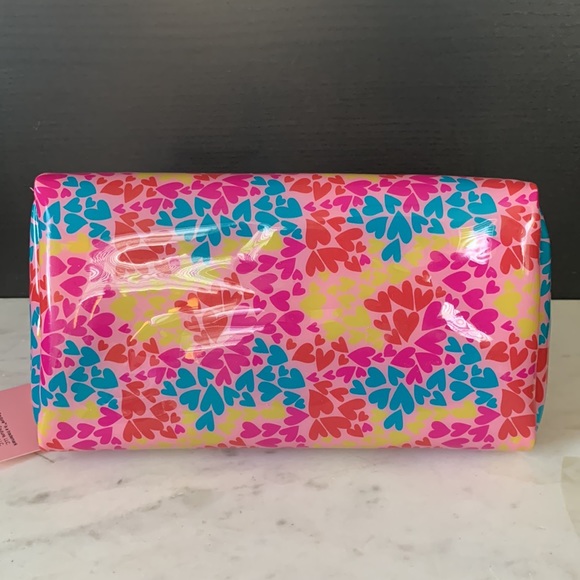 Juicy Couture Multi-Color Heart Print Soft PVC Wedge Cosmetic Bag - Picture 11 of 16